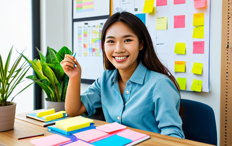 개인 맞춤형 동기부여 전략 개발하기 - Goal Setting**

A young Thai woman, wearing a casual yet professional outfit, sitting at a desk fill...