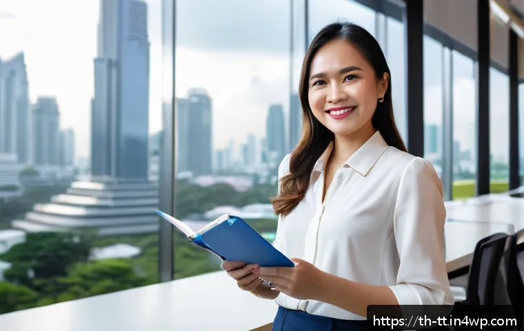 자아 효능감이 동기부여에 미치는 영향 - A confident Thai businesswoman in her 30s, dressed in smart casual office attire, standing in a mode...